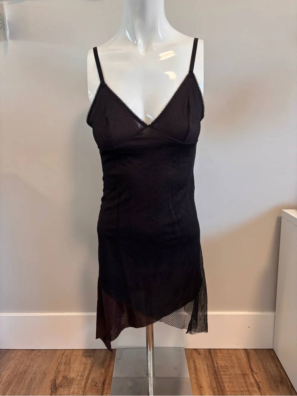 Women’s Asymmetrical Slip Dress - Black - Picture 1 of 4
